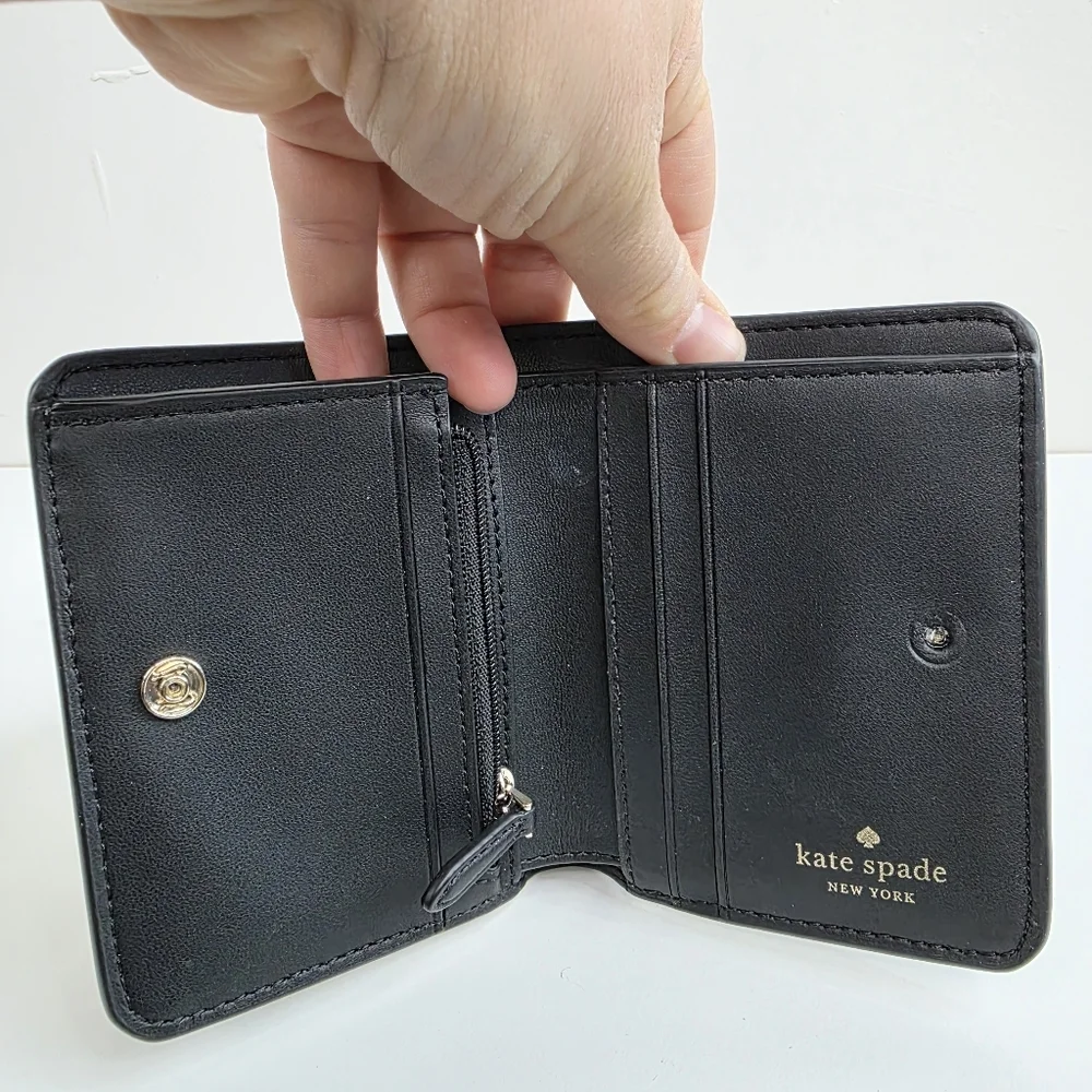 Kate Spade Small Bifold Wallet, Black Pebbled Leather **DEFECT